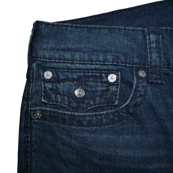 True Religion Geno Big T Flap Jeans Men's Size 36x32 Super Dark Wash Denim NWT - Picture 6 of 11